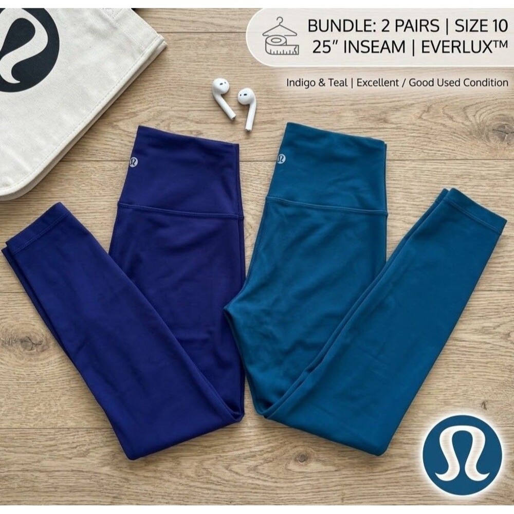 Bundle of 2 Lululemon Wunder Train High-Rise Tight 25” Leggings Sz 10 Blue/Teal